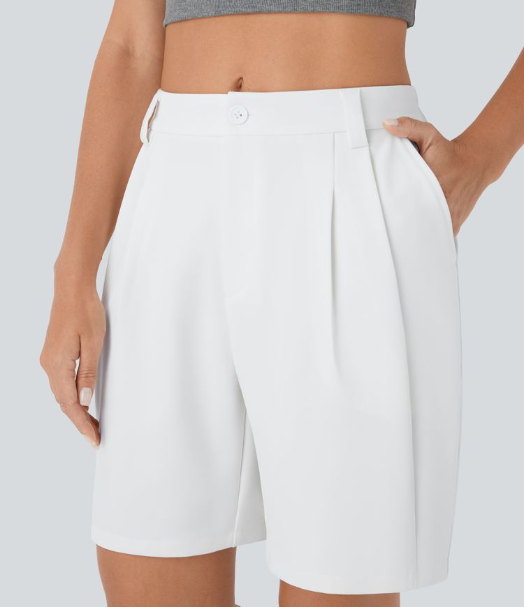 Mid Rise Zipper Pocket Barrel Leg Casual Bermuda Shorts