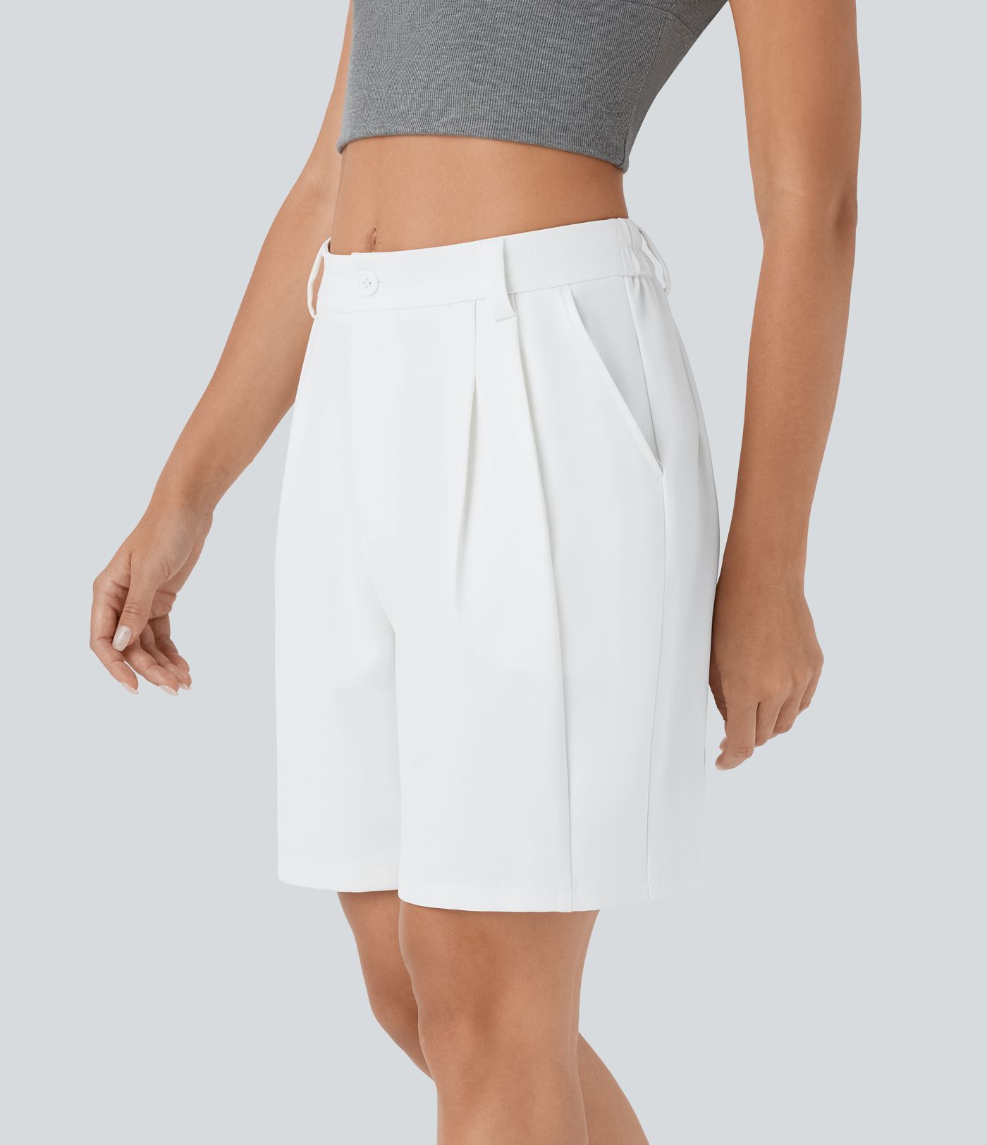 Mid Rise Zipper Pocket Barrel Leg Casual Bermuda Shorts