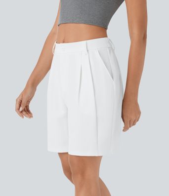 Mid Rise Zipper Pocket Barrel Leg Casual Bermuda Shorts