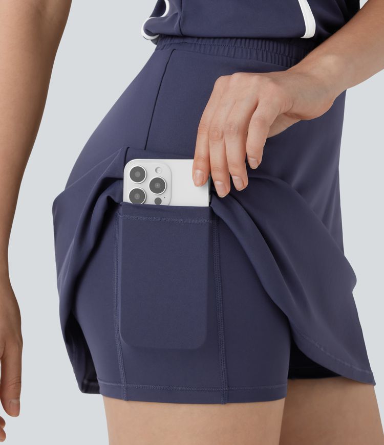 Softlyzero™ QuickDry - 2-in-1 Minigolf-Aktivkleid mit Seitentaschen, Polokragen, Farbblock und Golf-Tee-Tasche