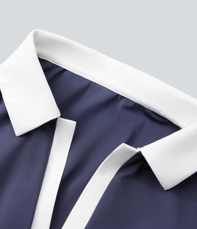 Softlyzero™ QuickDry - 2-in-1 Minigolf-Aktivkleid mit Seitentaschen, Polokragen, Farbblock und Golf-Tee-Tasche