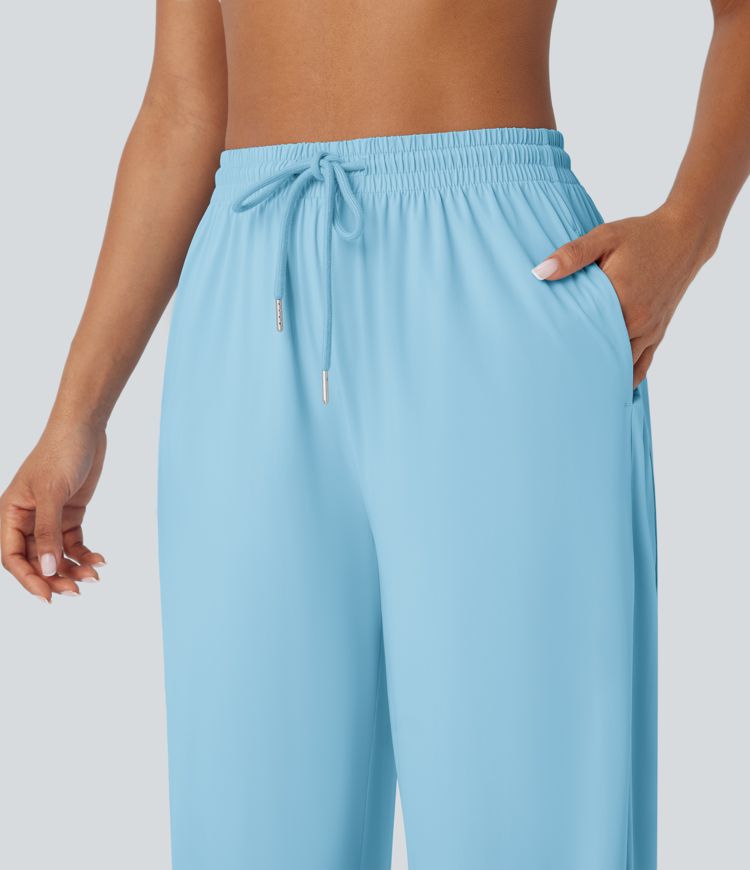 High Waisted Drawstring Pocket Cool Touch Workout Joggers-UPF50+