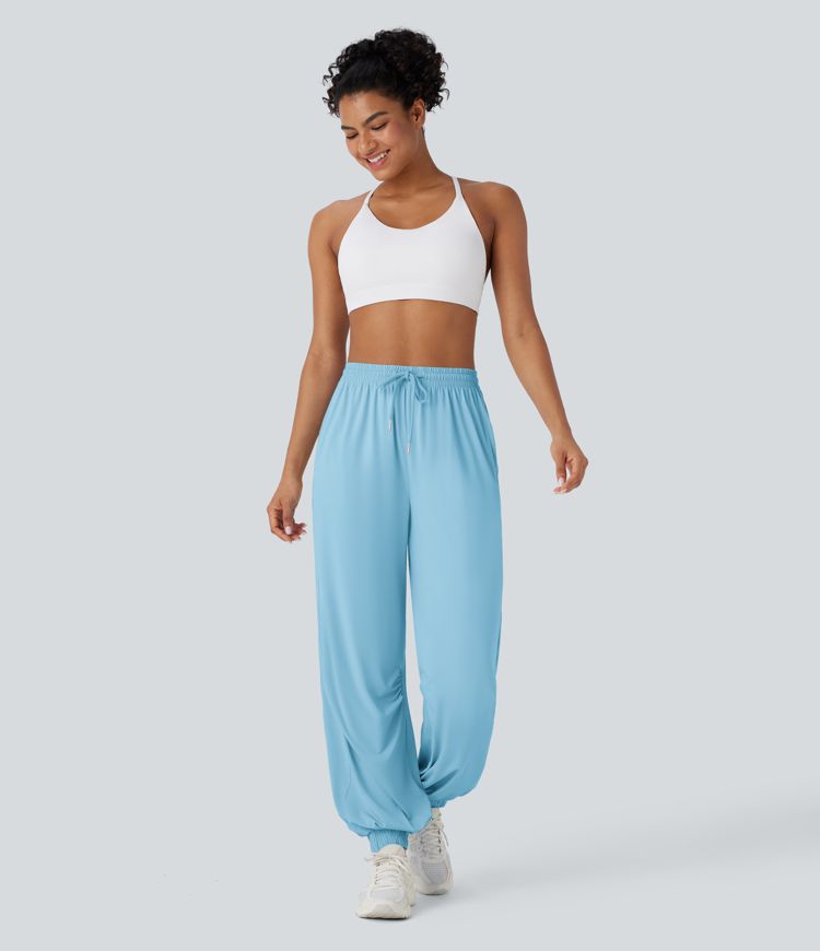 High Waisted Drawstring Pocket Cool Touch Workout Joggers-UPF50+
