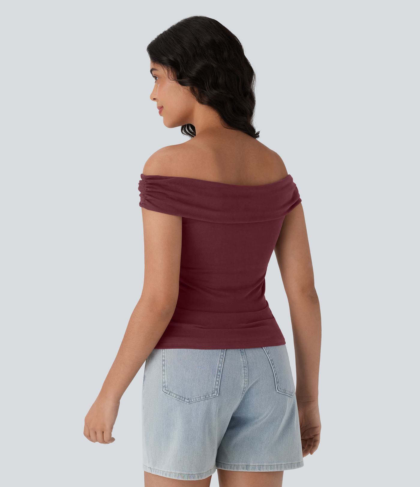 Off Shoulder Ruched Skinny Casual Top