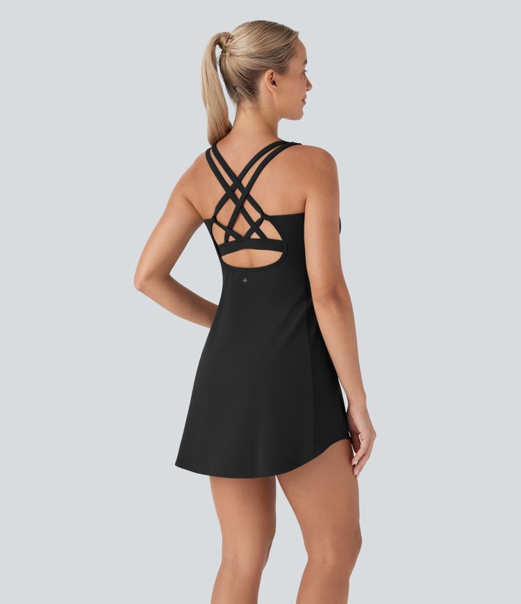 SoftlyZero™ Plush Cut Out Pocket 2-Piece Mini Yoga Active Dress D-F Cups
