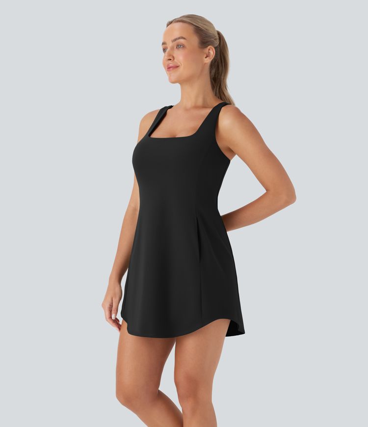 SoftlyZero™ Plush Cut Out Pocket 2-Piece Mini Yoga Active Dress D-F Cups