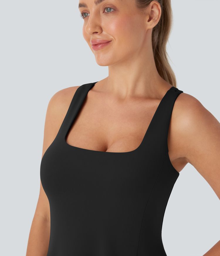 SoftlyZero™ Plush Cut Out Pocket 2-Piece Mini Yoga Active Dress D-F Cups