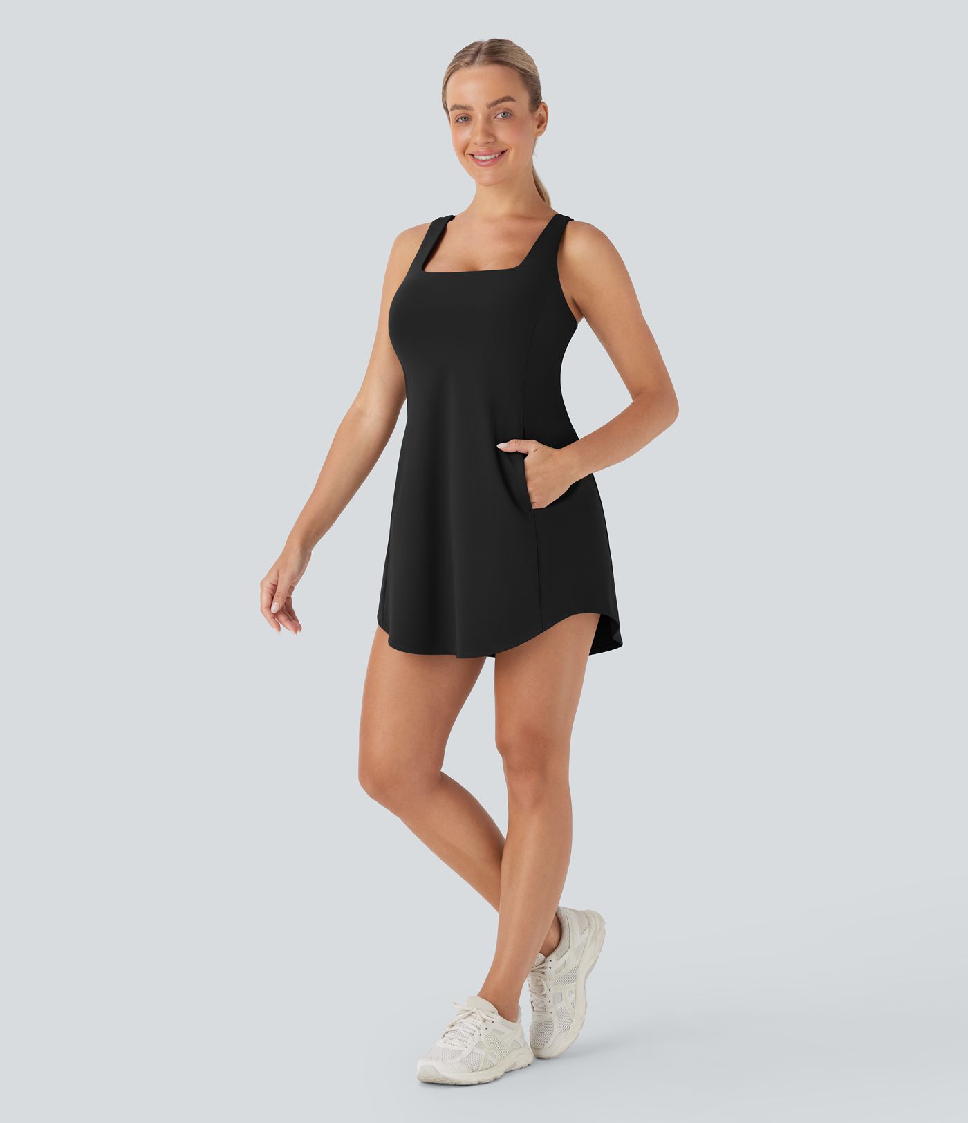 SoftlyZero™ Plush Cut Out Pocket 2-Piece Mini Yoga Active Dress D-F Cups