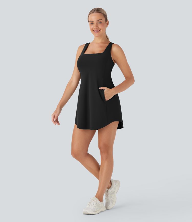 SoftlyZero™ Plush Cut Out Pocket 2-Piece Mini Yoga Active Dress D-F Cups