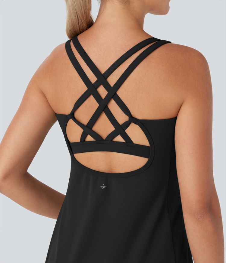 SoftlyZero™ Plush Cut Out Pocket 2-Piece Mini Yoga Active Dress D-F Cups