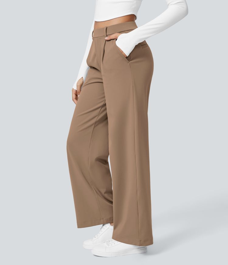  High Waisted Side Pocket Straight Leg Work Pants