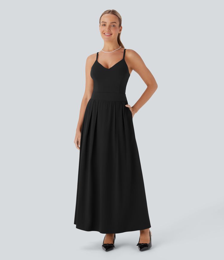 Breezeful™ Backless Side Pocket Flowy Quick Dry Maxi Bridesmaid and Wedding Guest Slip Dress