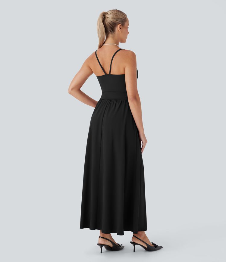 Breezeful™ Backless Side Pocket Flowy Quick Dry Maxi Bridesmaid and Wedding Guest Slip Dress