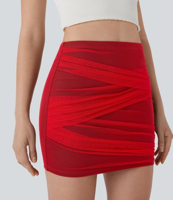 Hohe Taille Kontrast Mesh Bodycon Mini Casual Rock