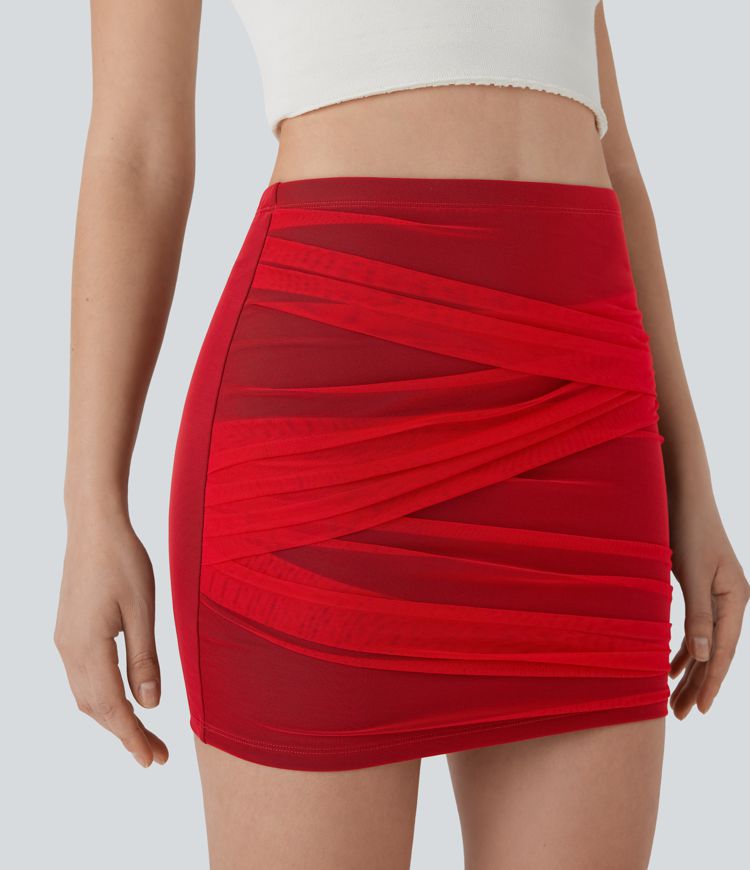 Hohe Taille Kontrast Mesh Bodycon Mini Casual Rock