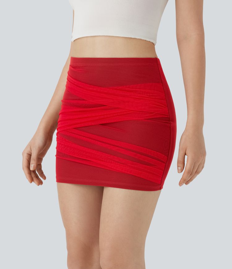 Hohe Taille Kontrast Mesh Bodycon Mini Casual Rock