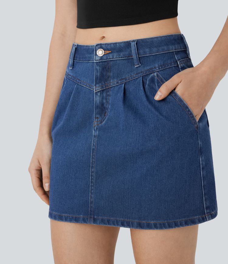 Halara Flex™ Mid Rise Zipper A Line Denim Mini Casual Skirt with Pockets