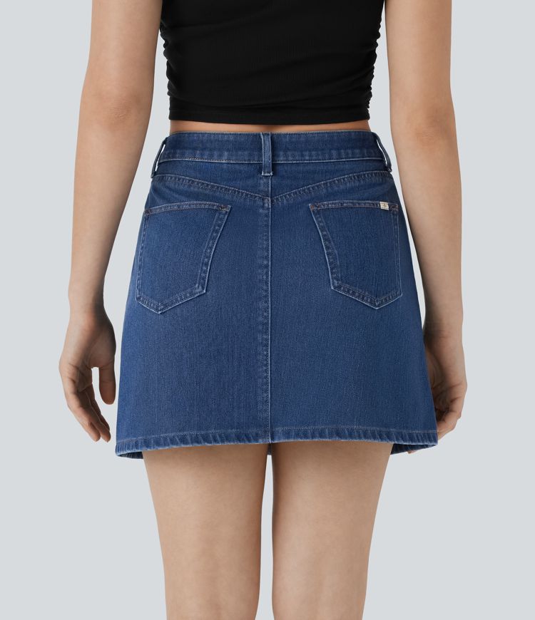 Halara Flex™ Mid Rise Zipper A Line Denim Mini Casual Skirt with Pockets