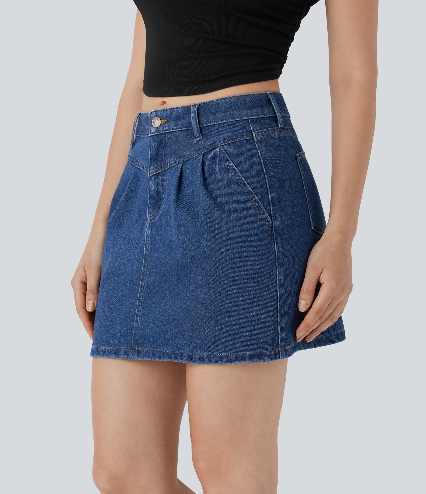 Halara Flex™ Mid Rise Zipper A Line Denim Mini Casual Skirt with Pockets