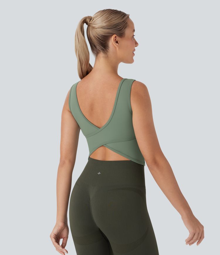 U Neck Backless Crossover Dance Tank Top-D/DD/DDD/F Cups