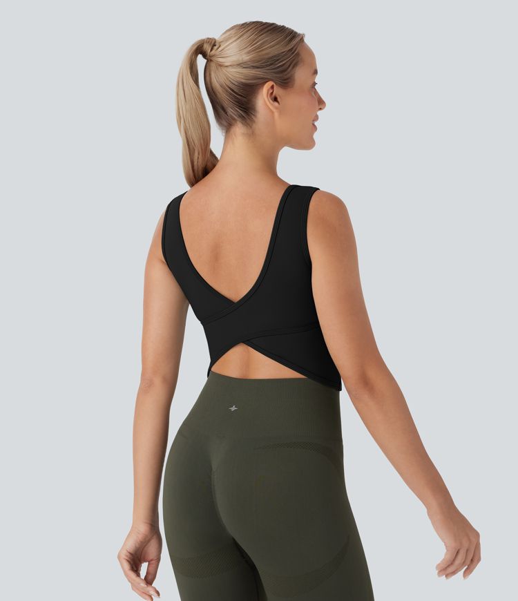 U Neck Backless Crossover Dance Tank Top-D/DD/DDD/F Cups