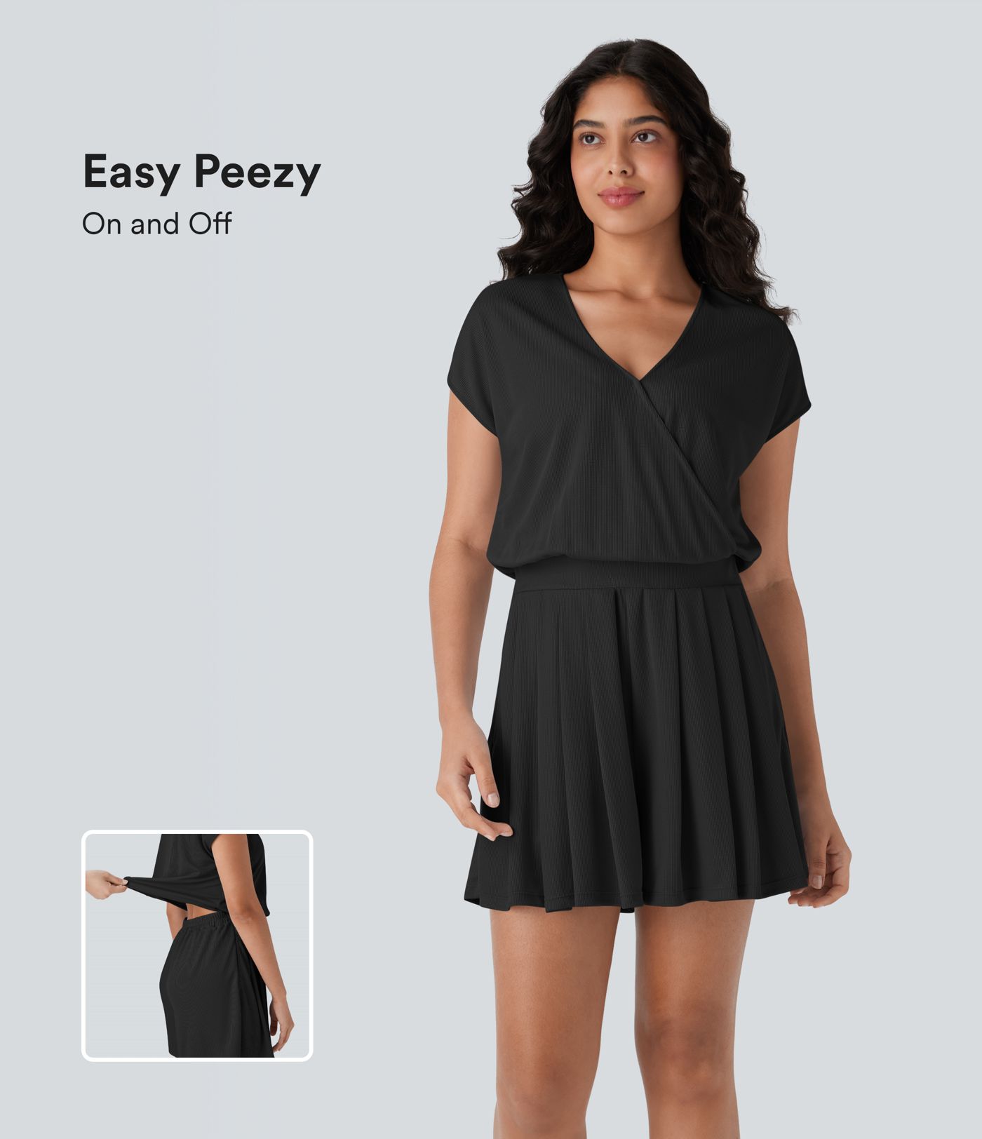 V Neck Short Sleeve Pocket Waffle Casual Romper-Easy Peezy Edition