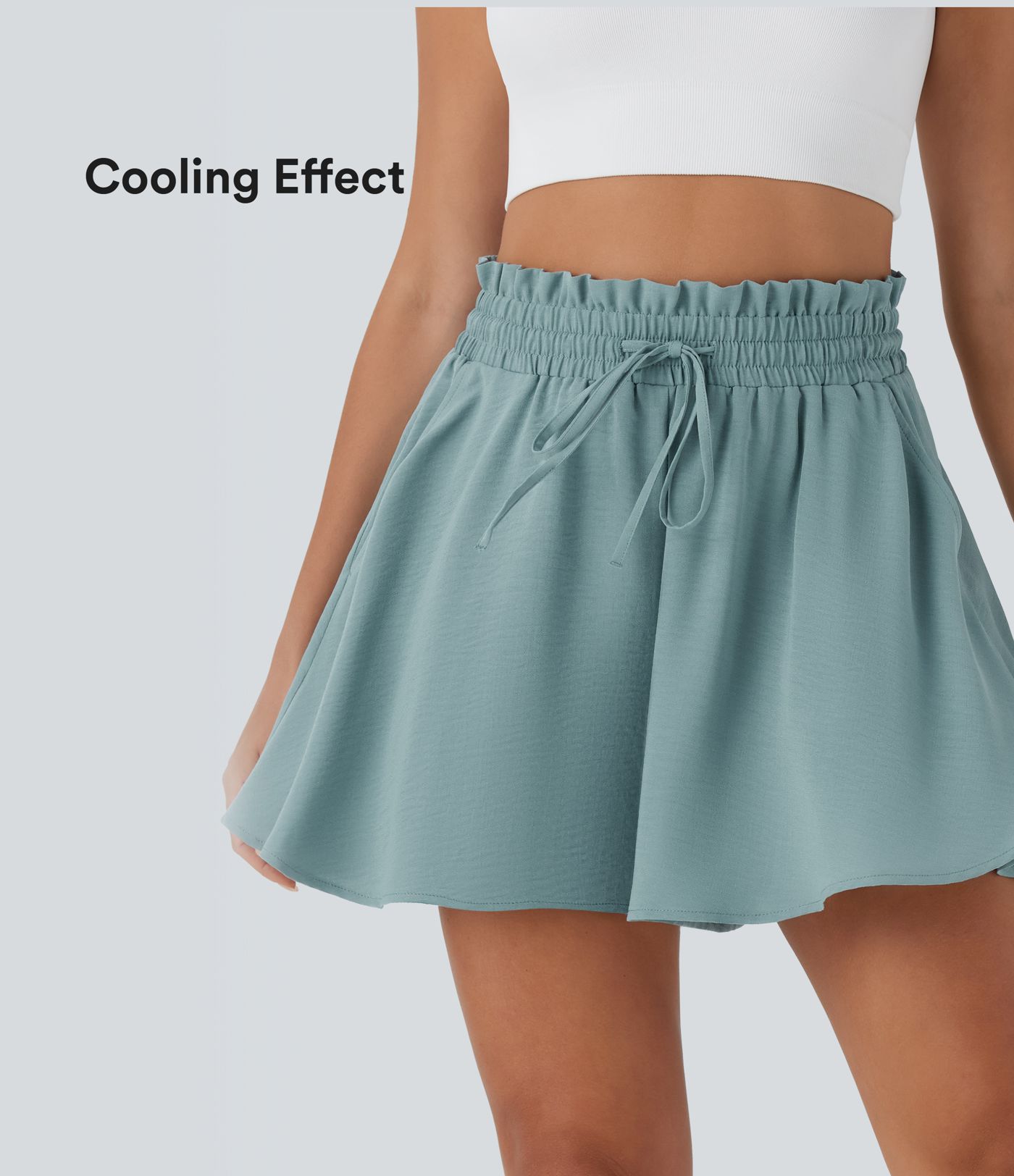 Paper Bag High Waist Drawstring Side Pocket Casual Linen-Feel Wide Leg Shorts