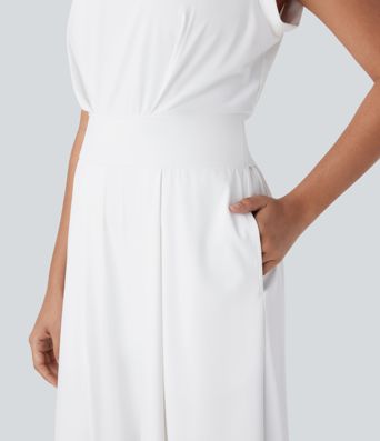 SoftlyZero™ QuickDry Okrogel Ovratnik Brez Rokavov Keyhole Žep Joga Kombinezon - Enostavna Izdaja