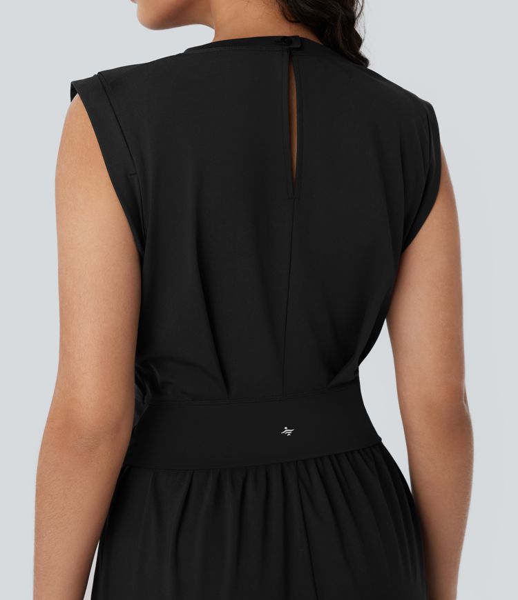 Mono de yoga sin mangas Softlyzero™ con cuello redondo de secado rápido, espalda abierta y bolsillos - Edición Easy Peezy