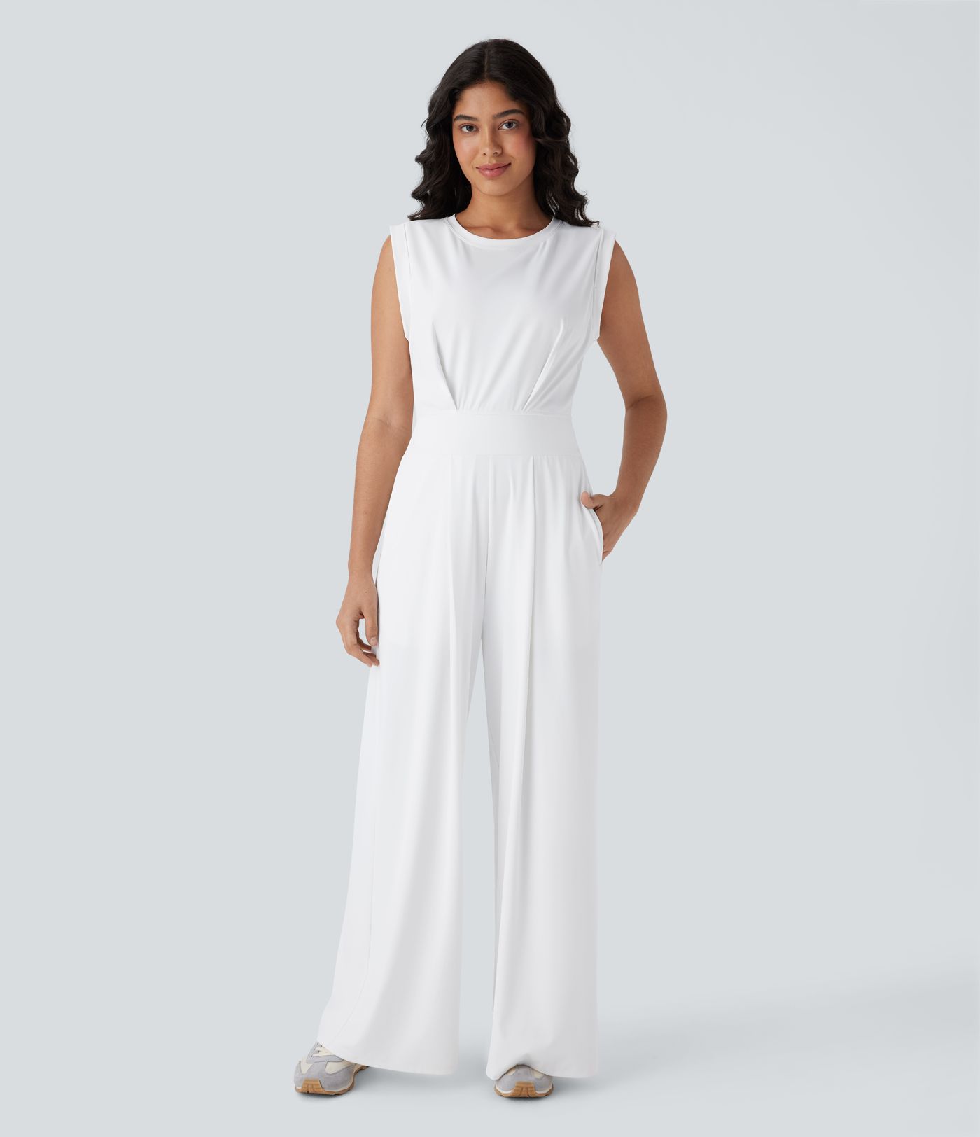 SoftlyZero™ QuickDry Okrogel Ovratnik Brez Rokavov Keyhole Žep Joga Kombinezon - Enostavna Izdaja