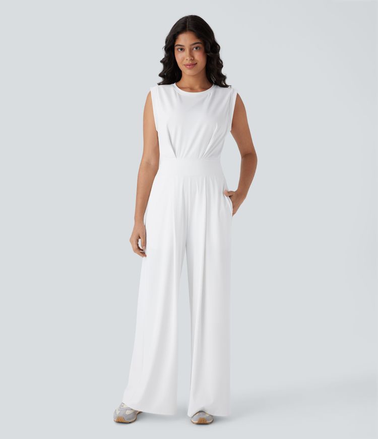 SoftlyZero™ QuickDry Okrogel Ovratnik Brez Rokavov Keyhole Žep Joga Kombinezon - Enostavna Izdaja