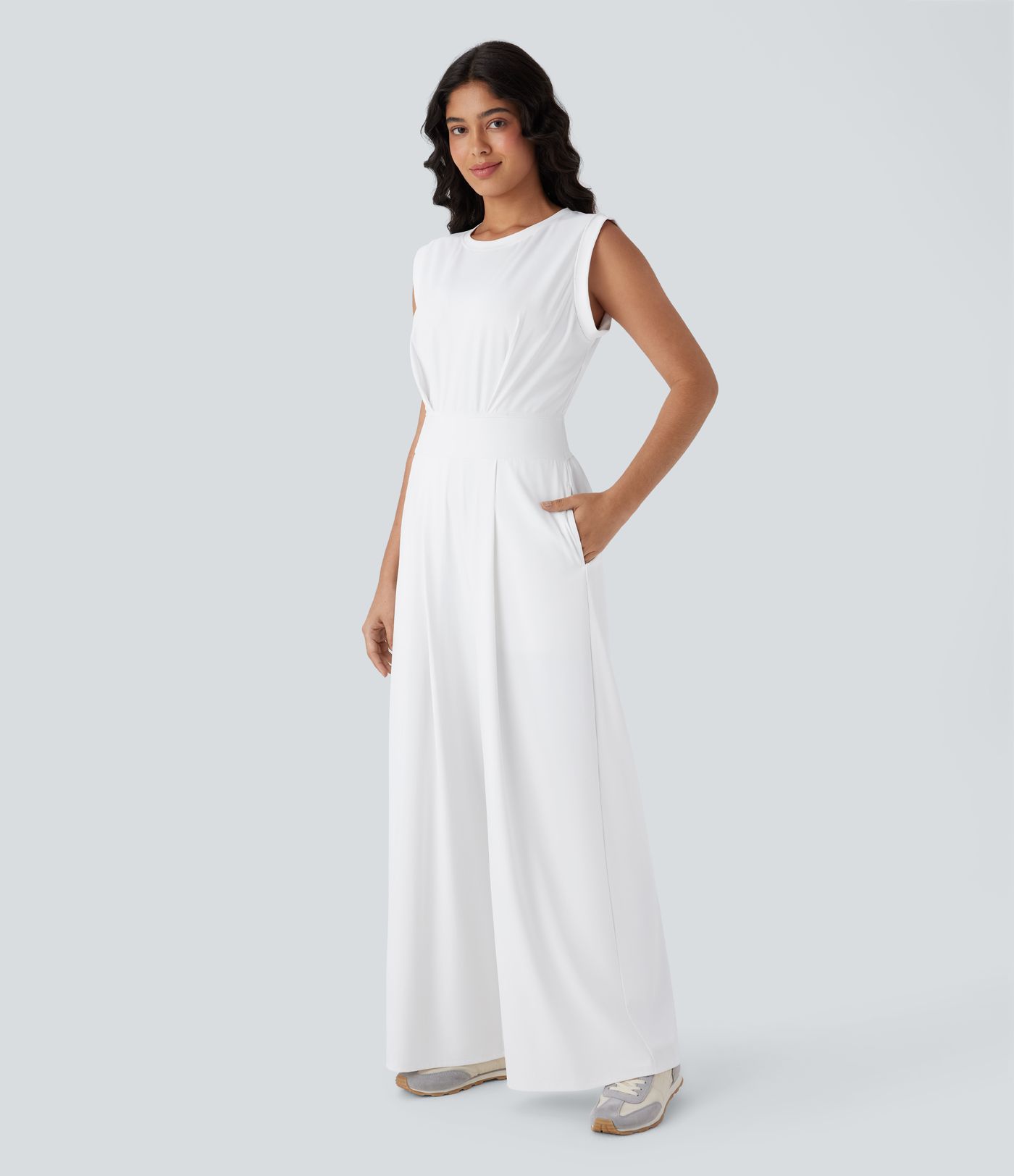 SoftlyZero™ QuickDry Okrogel Ovratnik Brez Rokavov Keyhole Žep Joga Kombinezon - Enostavna Izdaja