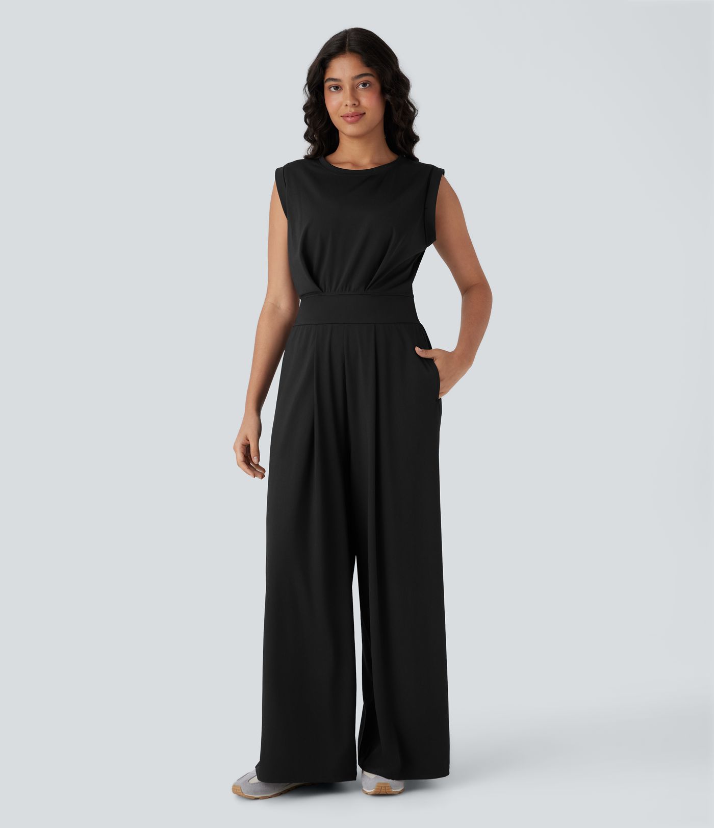 Softlyzero™ Quickdry col rond sans manches dos ajouré avec poche latérale combinaison de yoga - Édition Easy Peasy