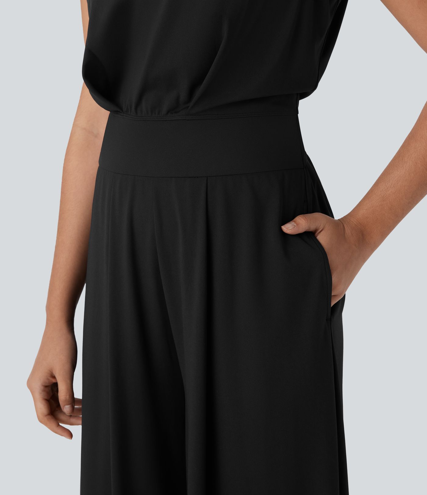 Softlyzero™ Quickdry col rond sans manches dos ajouré avec poche latérale combinaison de yoga - Édition Easy Peasy