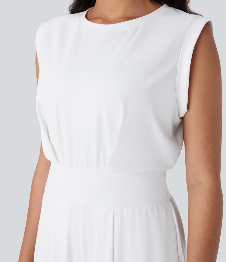 SoftlyZero™ QuickDry Okrogel Ovratnik Brez Rokavov Keyhole Žep Joga Kombinezon - Enostavna Izdaja