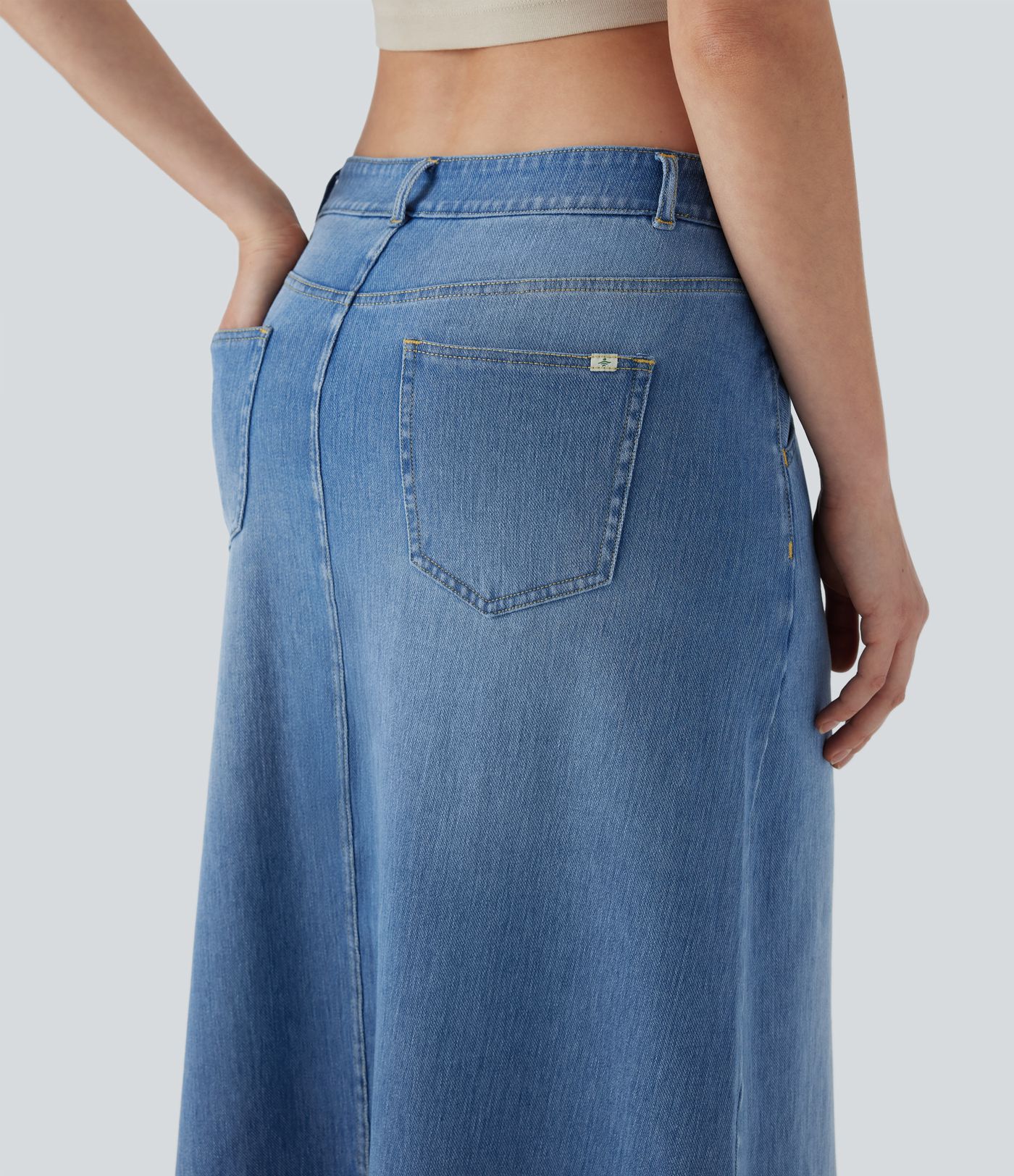 Halara Flex™ Low Rise Zipper Pockets A Line Denim Maxi Casual Skirt