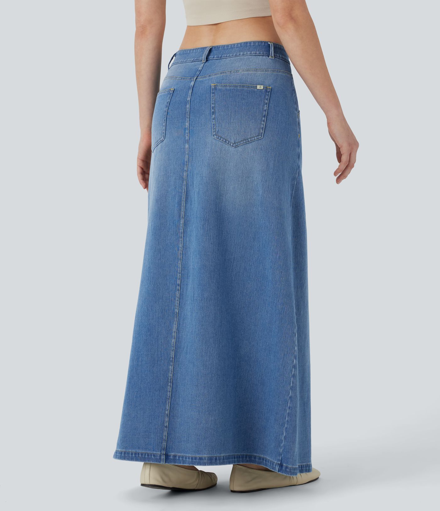 Halara Flex™ Low Rise Zipper Pockets A Line Denim Maxi Casual Skirt
