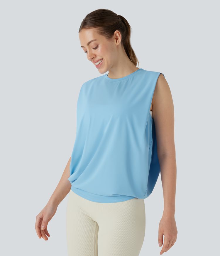 Round Neck Ruched Cool Touch Yoga Tank Top-UPF50+