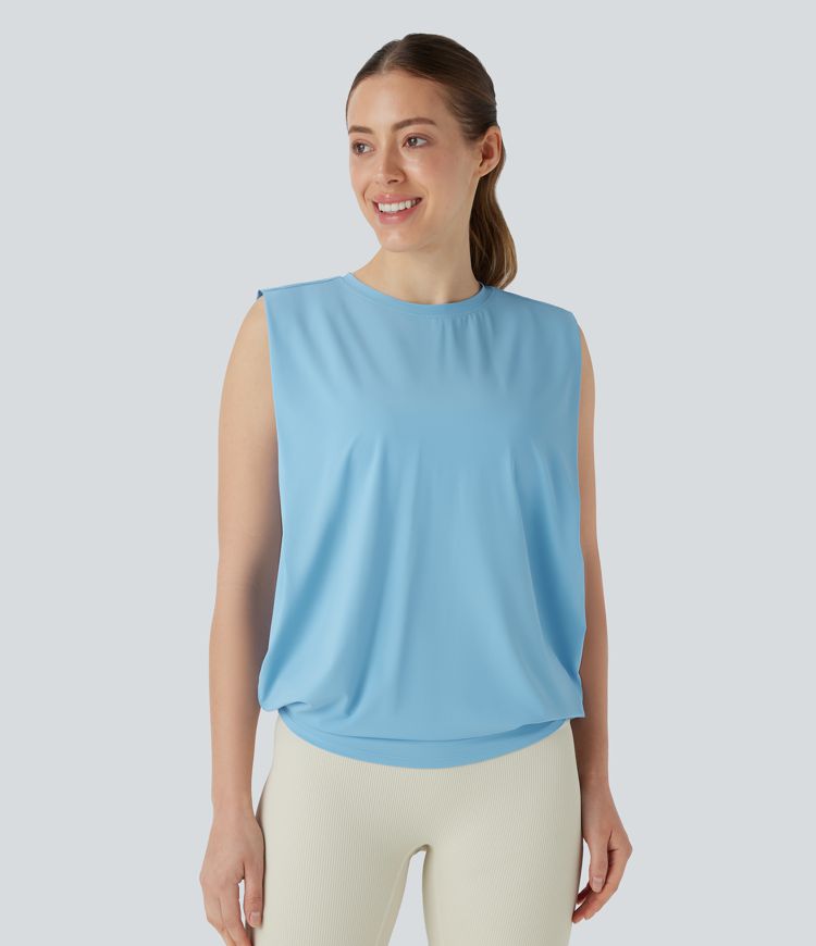 Round Neck Ruched Cool Touch Yoga Tank Top-UPF50+