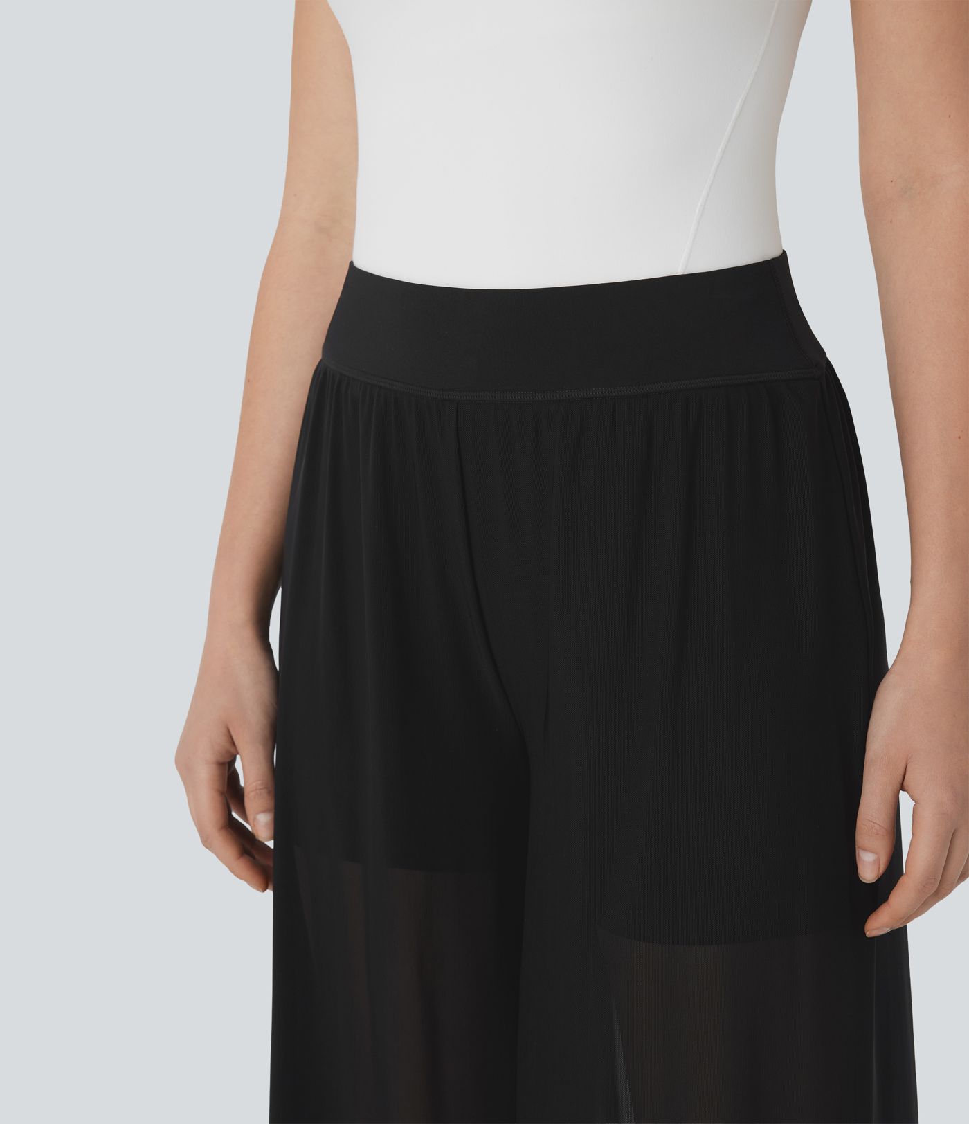 Pantalones de baile fluidos anchos 2 en 1 de tiro alto con malla transparente 