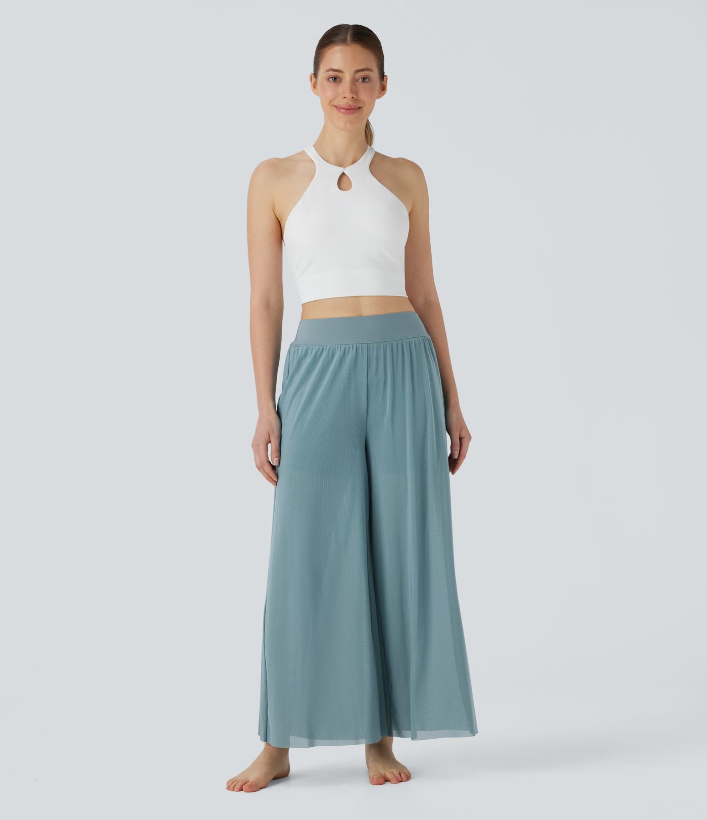 High Waisted 2-in-1 Mesh Wide Leg Flowy Dance Pants