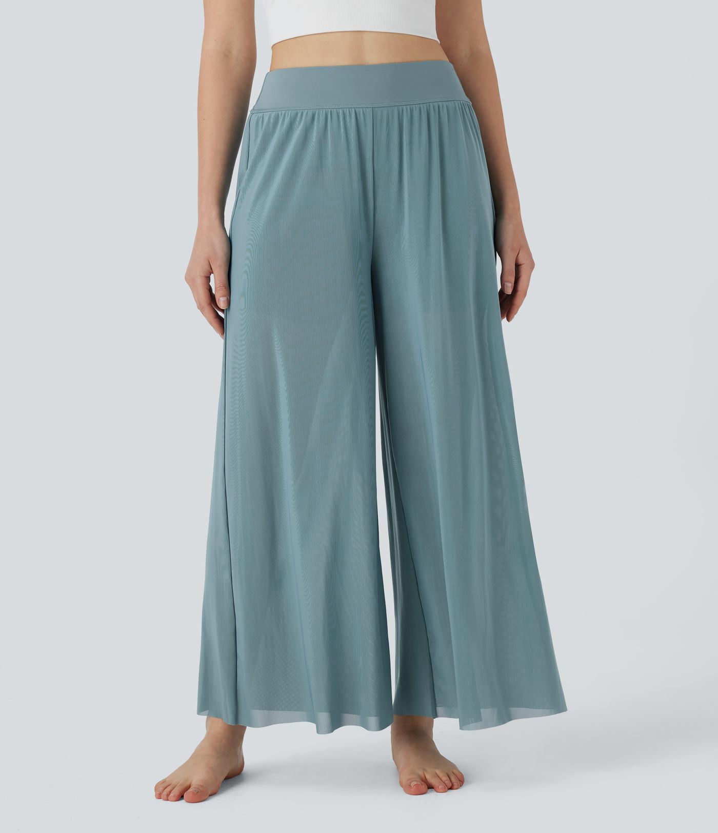 High Waisted 2-in-1 Mesh Wide Leg Flowy Dance Pants