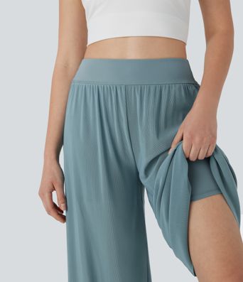 High Waisted 2-in-1 Mesh Wide Leg Flowy Dance Pants