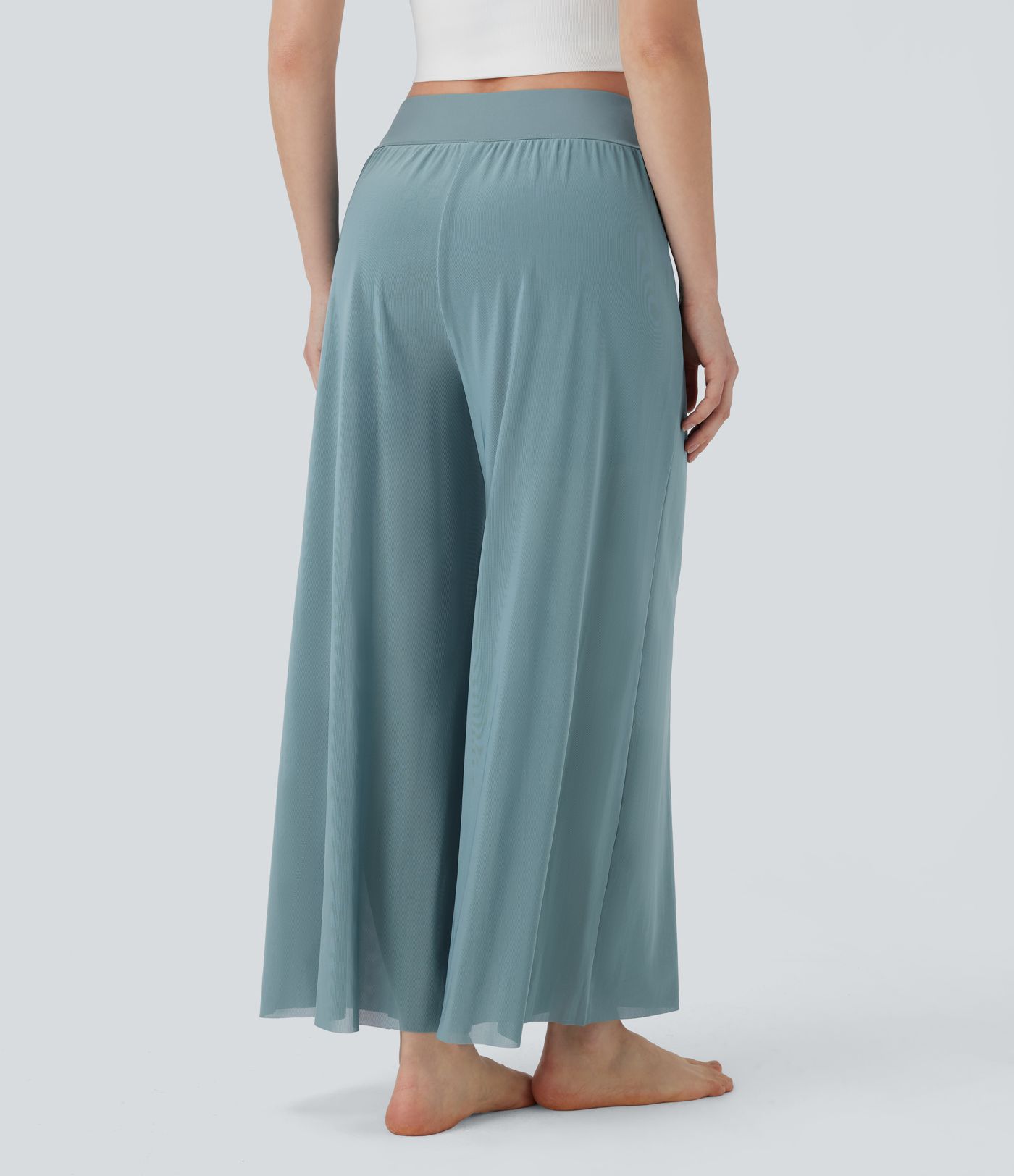 High Waisted 2-in-1 Mesh Wide Leg Flowy Dance Pants