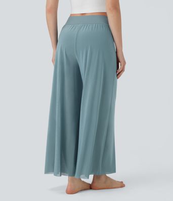 High Waisted 2-in-1 Mesh Wide Leg Flowy Dance Pants