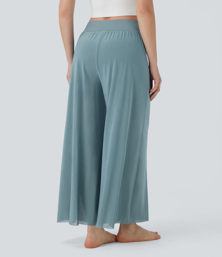 High Waisted 2-in-1 Mesh Wide Leg Flowy Dance Pants