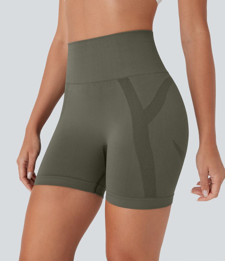 Shorts de yoga tipo biker de tiro alto sin costuras y con detalles fruncidos