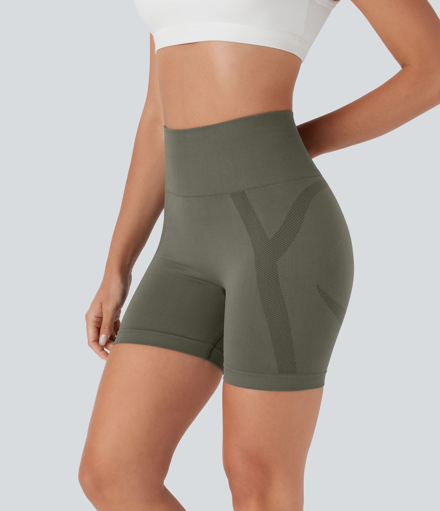 Shorts de yoga tipo biker de tiro alto sin costuras y con detalles fruncidos