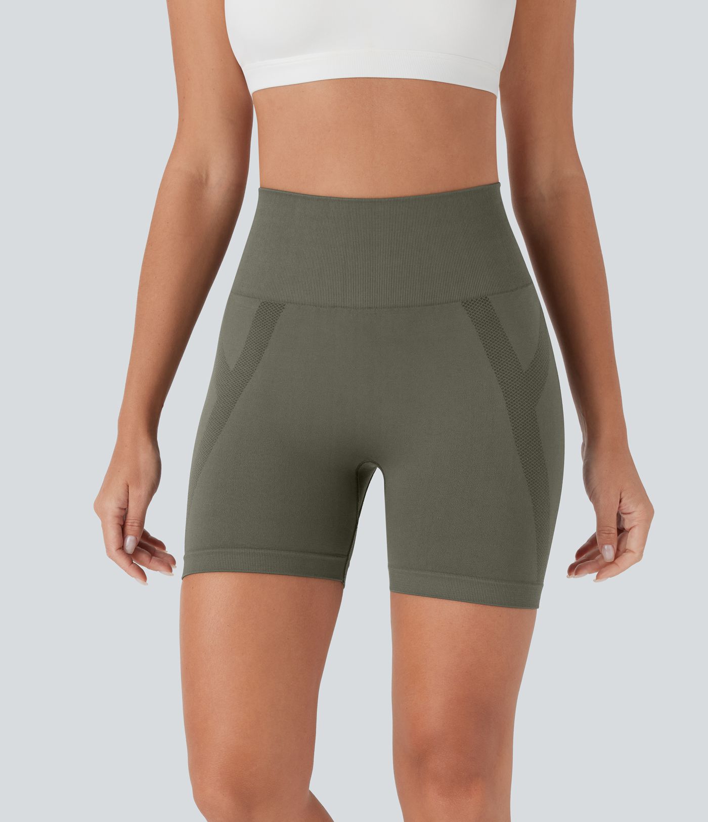 Shorts de yoga tipo biker de tiro alto sin costuras y con detalles fruncidos