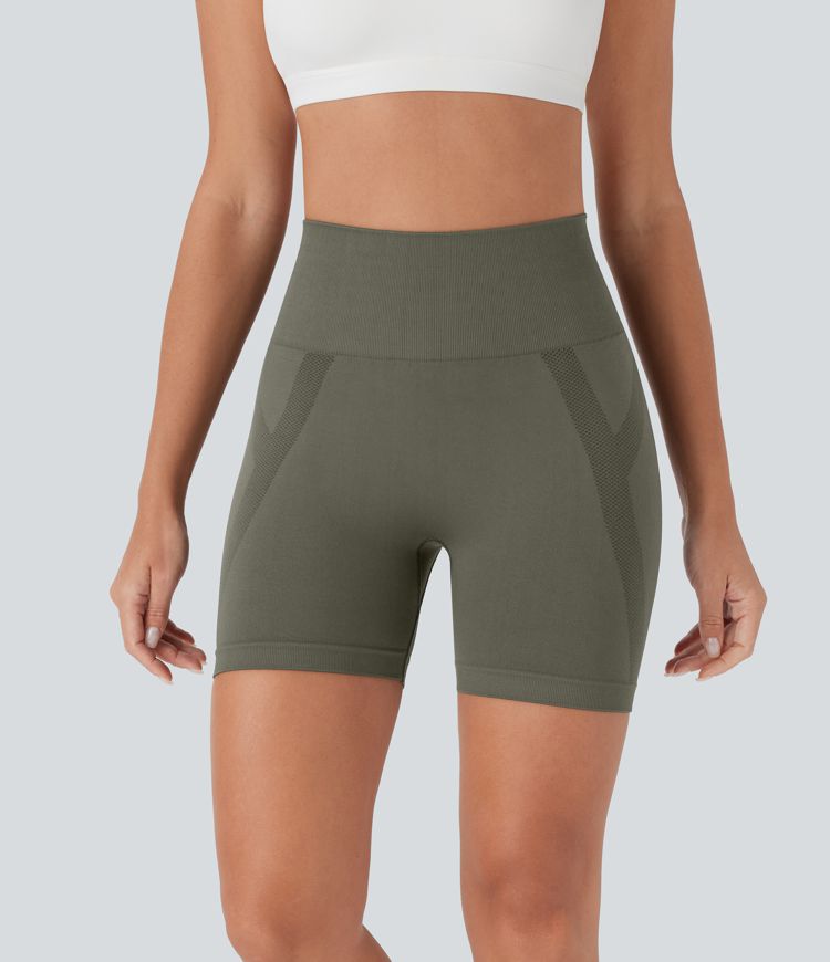 Shorts de yoga tipo biker de tiro alto sin costuras y con detalles fruncidos